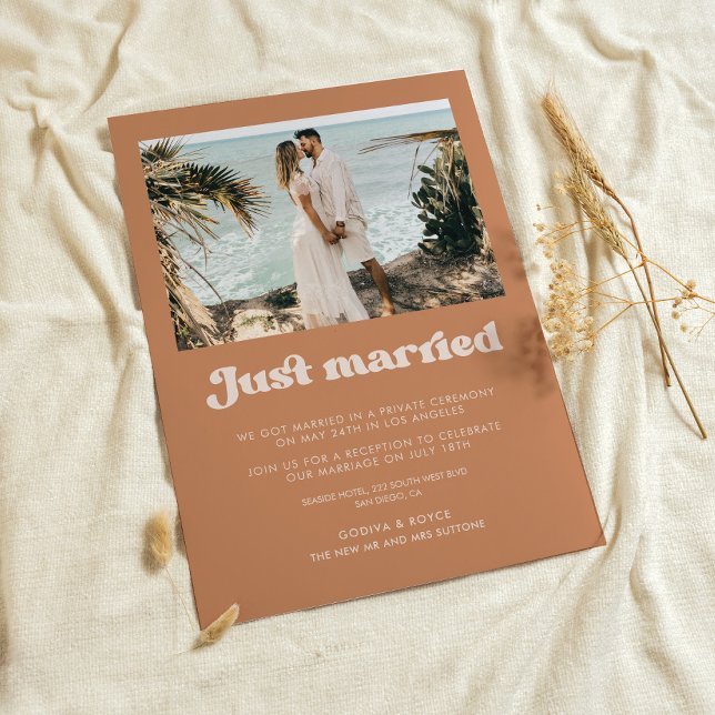 Gerade verheiratet Stylish Retro Brown Zucker Foto Einladung (Von Creator hochgeladen)