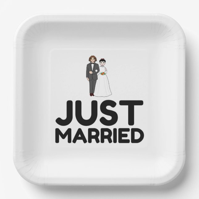 GERADE VERHEIRATETE BRIDE GROOM PAPPTELLER (Vorderseite)