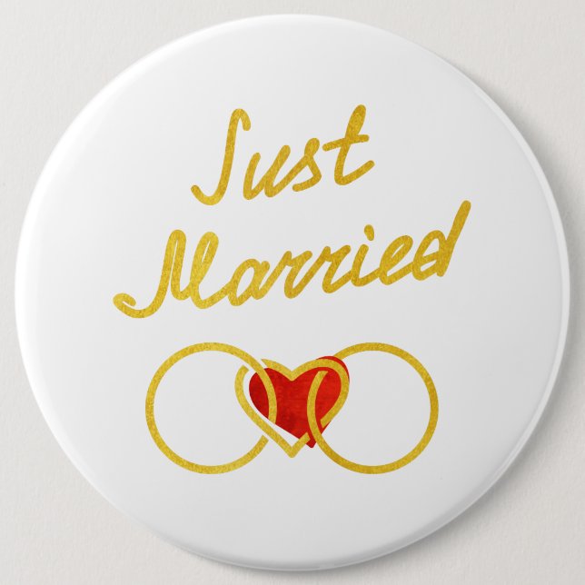 Gerade verheiratete Flitterwochen-reines Gold Button (Vorderseite)