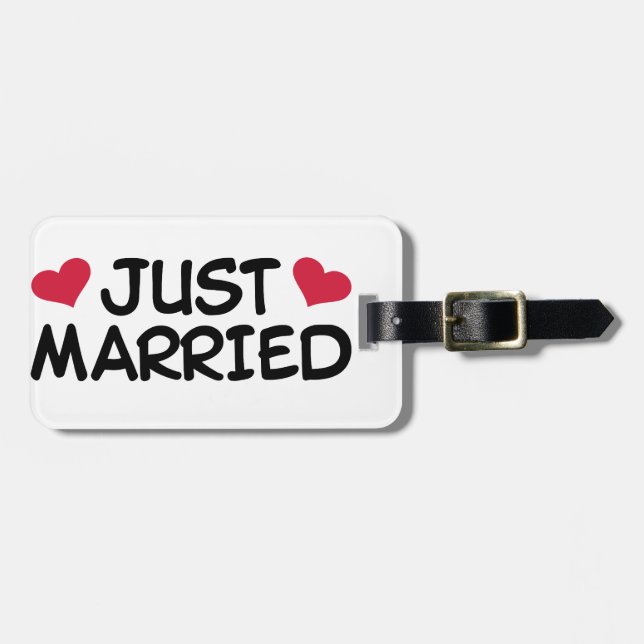Gerade verheiratete Hochzeit Gepäckanhänger (Vorderseite horizontal)