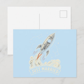 Gerade verheiratete Rakete Postkarte