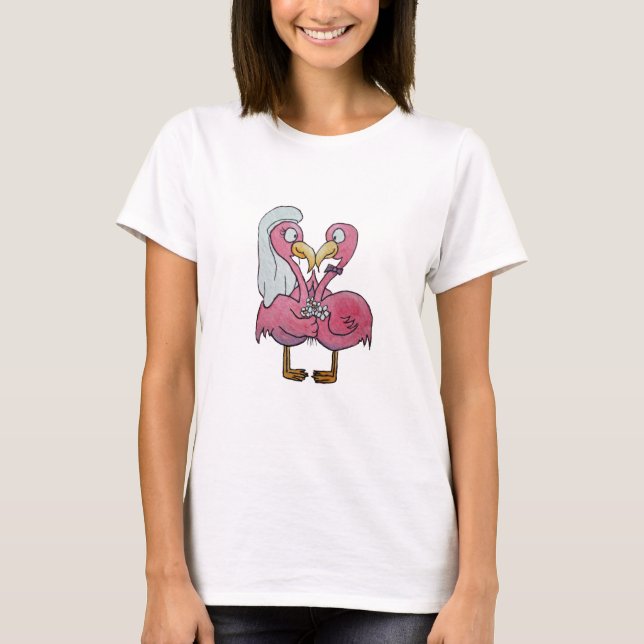 Gerade verheiratete wunderliche rosa T-Shirt (Vorderseite)