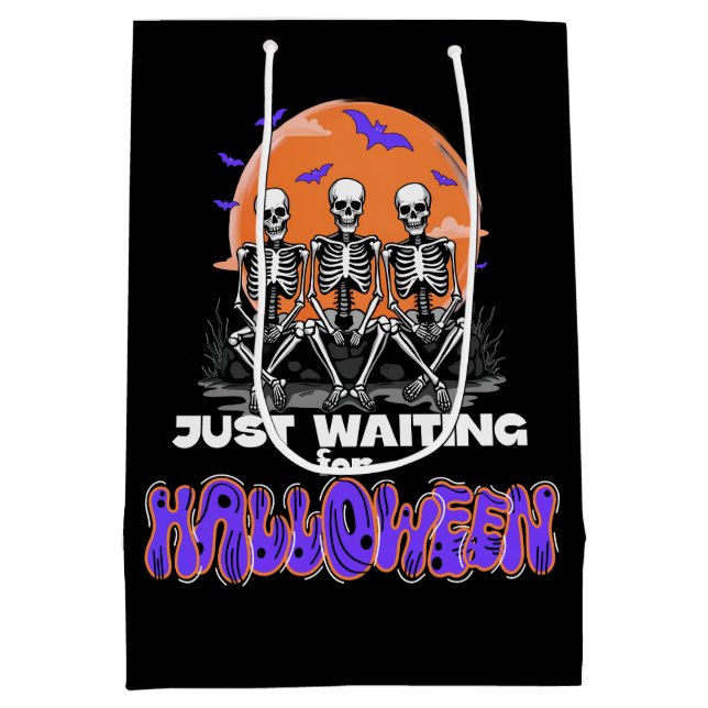 Gerade zu Halloween Gewartet, Spooky Skeleton Nied Mittlere Geschenktüte (Rückseite)