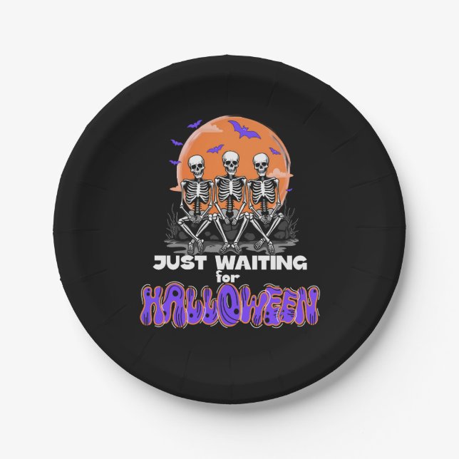 Gerade zu Halloween Gewartet, Spooky Skeleton Pappteller (Vorderseite)