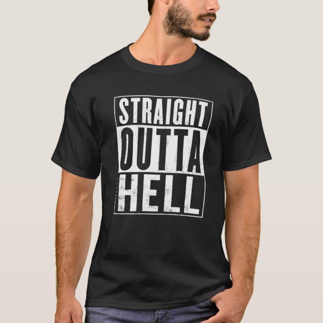 Geradeaus Outta Hell Vintag beängstigend sonnig T-Shirt (Vorderseite)