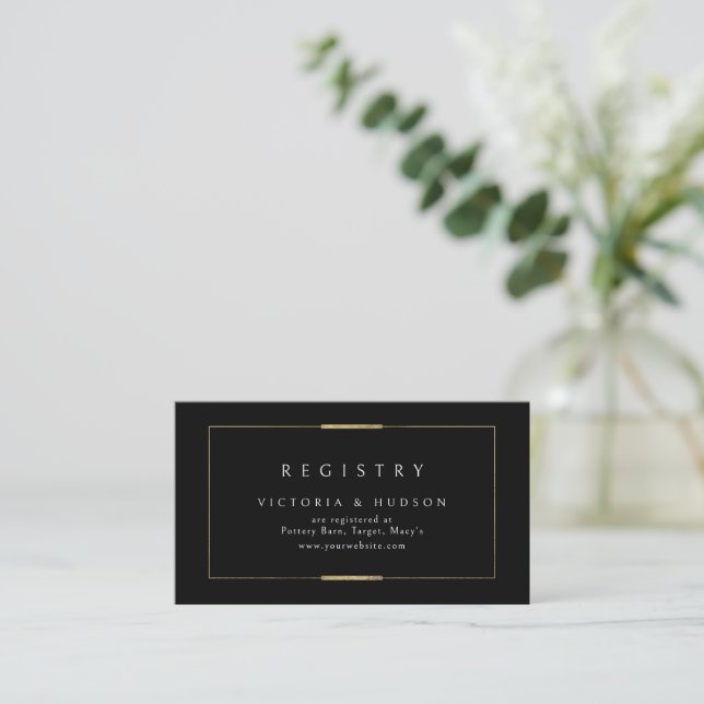 Gerahmt Elegance Black Simple Bridal Registrierung Platzkarte (Stehend Vorderseite)