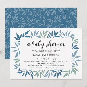 Gerahmt Greeenery Blätter Blue and Green Baby Show Einladung