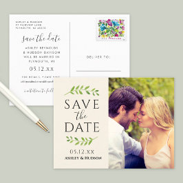 Gerahmt in Greenery Wedding Foto Save the Date Ankündigungspostkarte