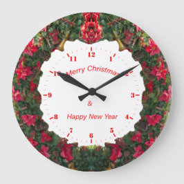 Gerahmt in Weihnachtskranz mit Stundenwählern Große Wanduhr