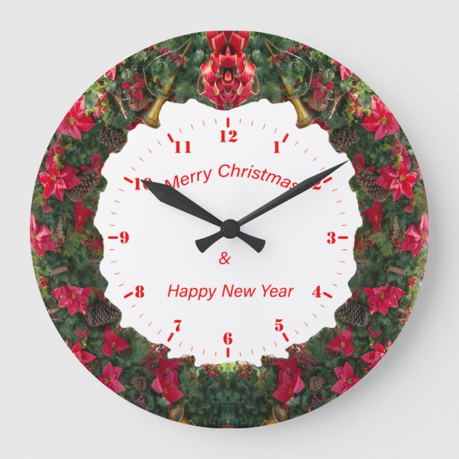 Gerahmt in Weihnachtskranz mit Stundenwählern Große Wanduhr (Vorderseite)