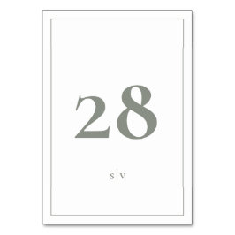Gerahmt | Monogram Elegant Sage Green Wedding Tischnummer