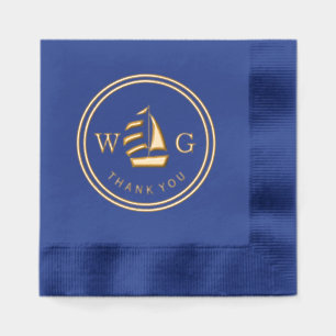 Gerahmt Sailboat Monogram 2 - Anfänglicher Dank Servietten Mit Folie