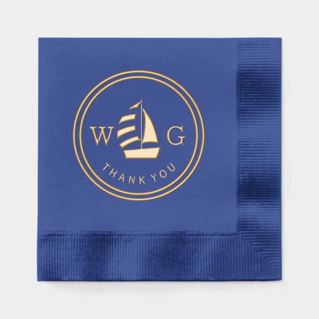 Gerahmt Sailboat Monogram 2 - Anfänglicher Dank Servietten Mit Folie (Vorderseite)