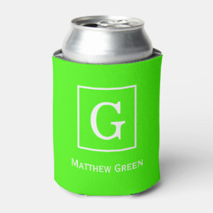 Gerahmte Anfangsmonogramm Lime Green White Dosenkühler