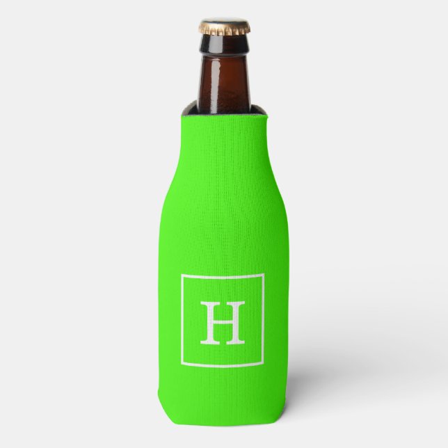 Gerahmte Anfangsmonogramm Lime Green White Flaschenkühler (Flaschenvorderseite)