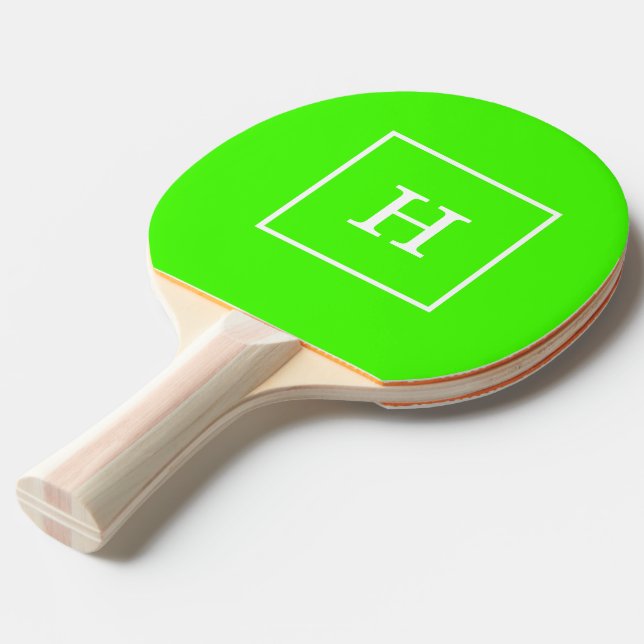 Gerahmte Anfangsmonogramm Lime Green White Tischtennis Schläger (Vorderseite)