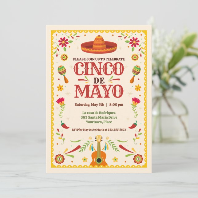 Gerahmte Cinco de Mayo Mexican Birthday Party Einladung (Stehend Vorderseite)