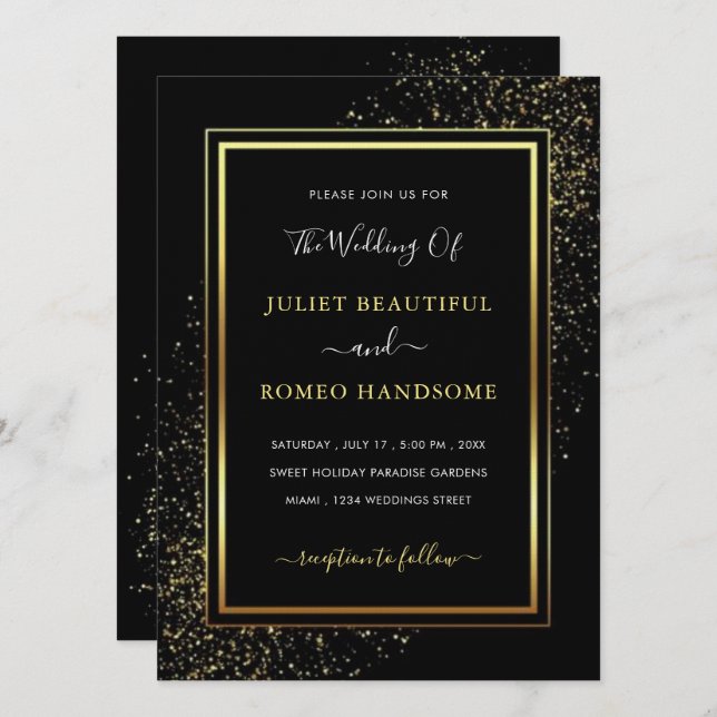 Gerahmte Einladung zur Hochzeit von Black Gold (Vorne/Hinten)