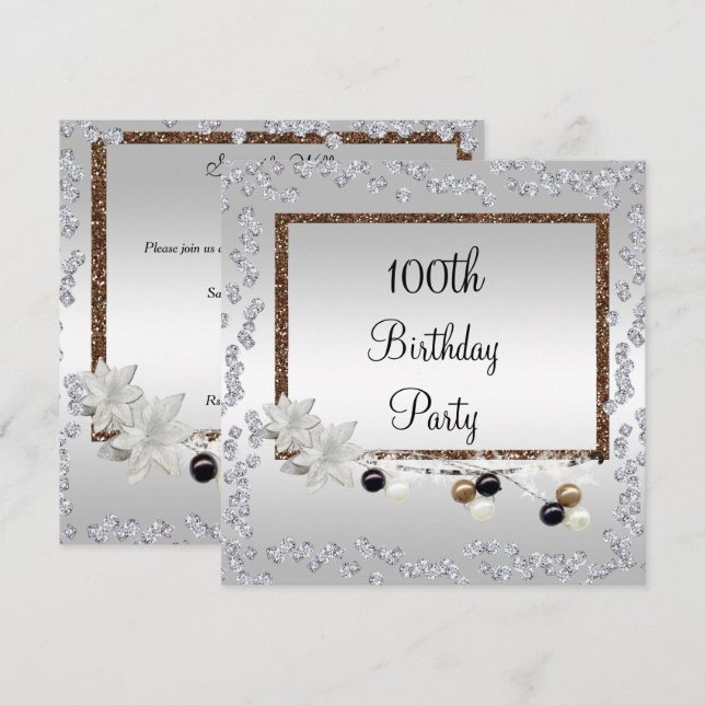 Gerahmte Elegance 100. Geburtstag Einladung (Vorne/Hinten)
