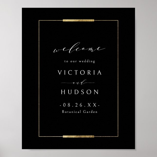 Gerahmte Elegance Black Simple Wedding Willkommen Poster (Vorne)