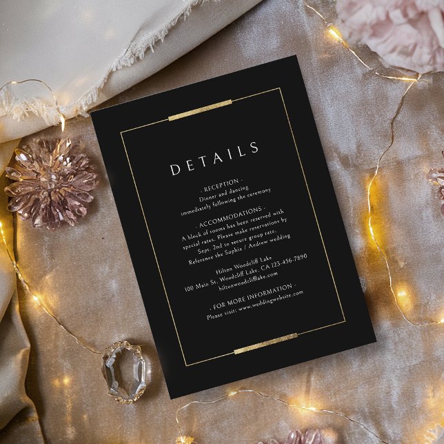 Gerahmte Elegance Schwarze Einfache Hochzeiten Det Begleitkarte (Framed Elegance Black Simple Wedding Details Enclosure Card)