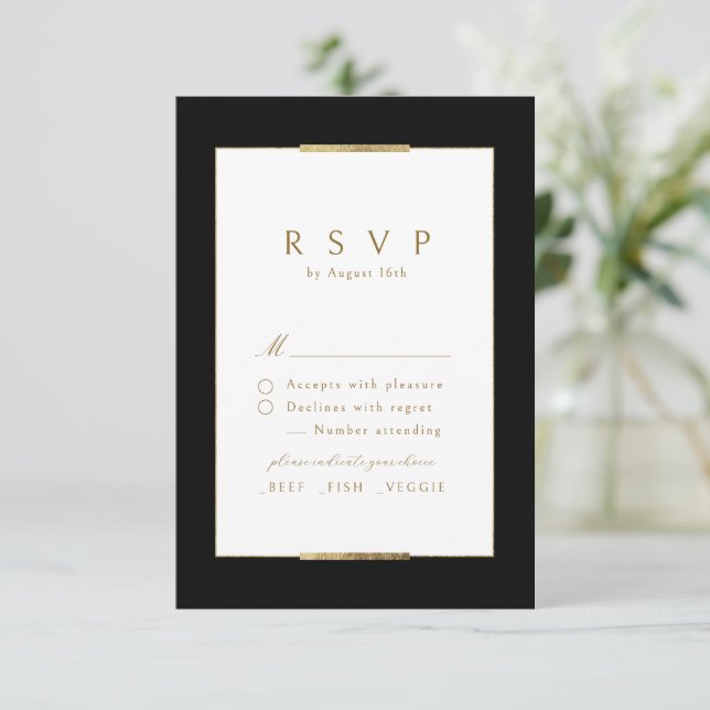 Gerahmte Eleganz Schwarz Moderne Hochzeit RSVP Karte (Stehend Vorderseite)