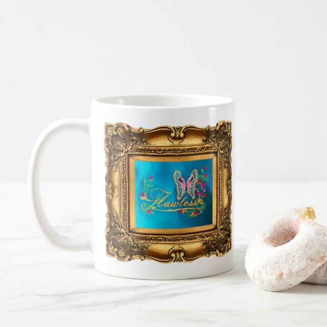 Gerahmte fehlerlose rosa u. blaue kaffeetasse (Mit Donut)