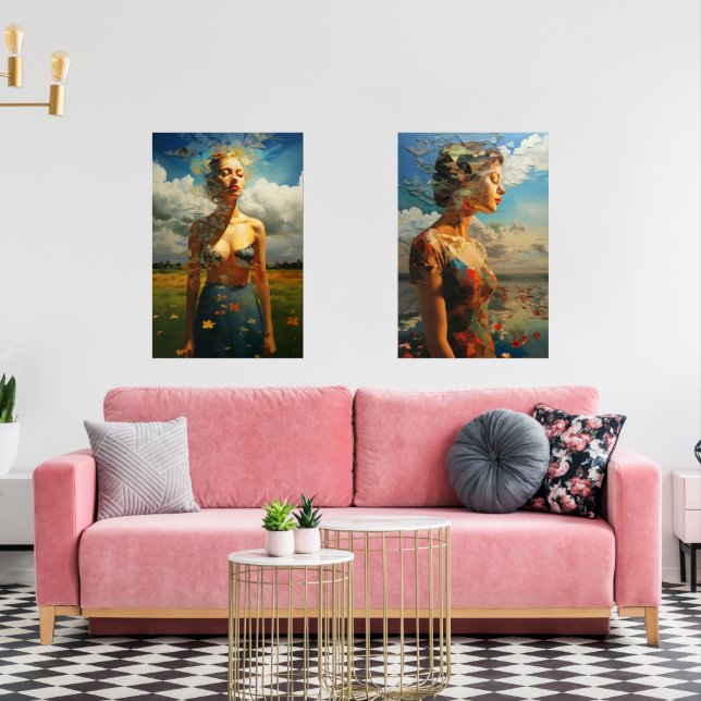 Gerahmte Frauenmalerei im Freien Bilderwand Sets (Wohnzimmer)