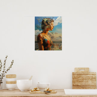 Gerahmte Frauenmalerei im Freien Poster