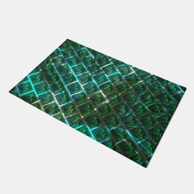 "gerahmte graue Augen", Kratzer und blaues Gras Fußmatte (Schrägansicht)