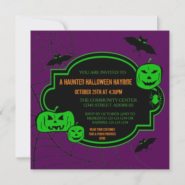 Gerahmte grüne/Lila Kürbis - Halloween-Einladung Einladung (Vorderseite)