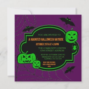 Gerahmte grüne/Lila Kürbis - Halloween-Einladung Einladung