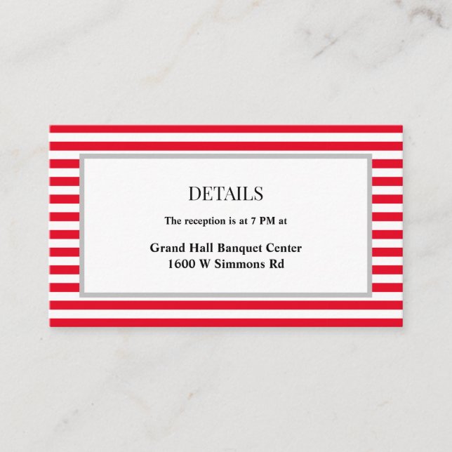 Gerahmte Hochzeitsdetails in Rot/Weiß Begleitkarte (Vorderseite)