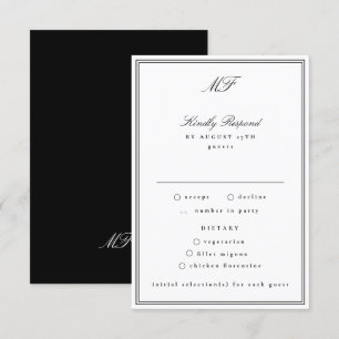 Gerahmte klassische formale Schwarze Krawatte Weiß RSVP Karte