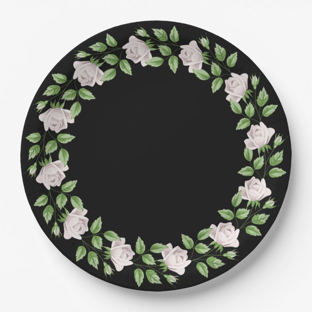 Gerahmte Papierplatte aus Weißrosen Pappteller (Vorderseite)