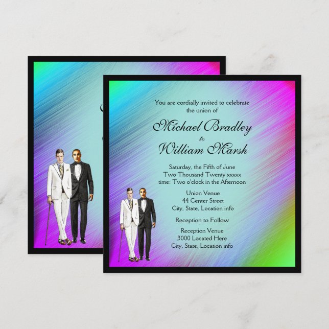 Gerahmte Rainbow Green Gay Wedding Einladung (Vorne/Hinten)