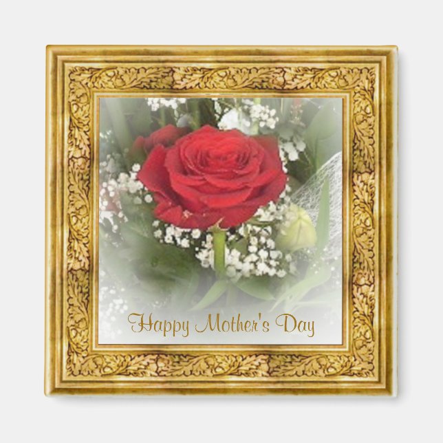 Gerahmte Rote Rose Magnet (Vorne)