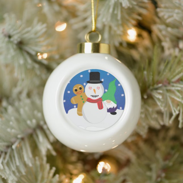 Gerahmte Schneeflocke Keramik Kugel-Ornament (Baum)