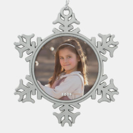 Gerahmte Schneeflocke mit Jahr Schneeflocken Zinn-Ornament