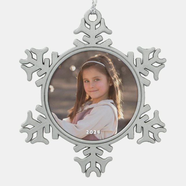 Gerahmte Schneeflocke mit Jahr Schneeflocken Zinn-Ornament (Vorderseite)