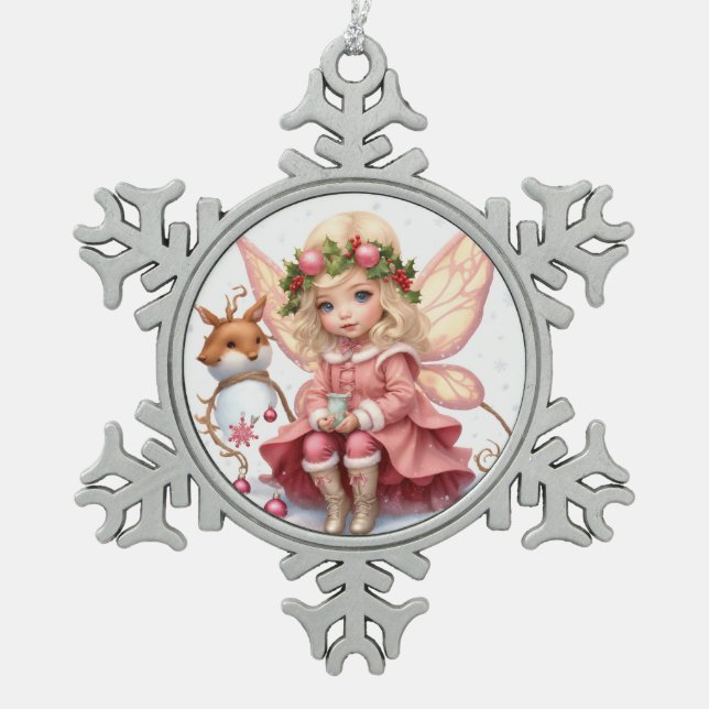 Gerahmte Schneeflocke Schneeflocken Zinn-Ornament (Vorderseite)