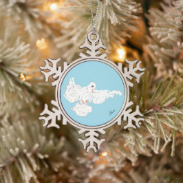 Gerahmte Schneeflocke : Weiße Taube Schneeflocken Zinn-Ornament