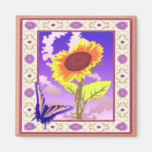 Gerahmte Sonnenblume und Schmetterlingsblume Magnet