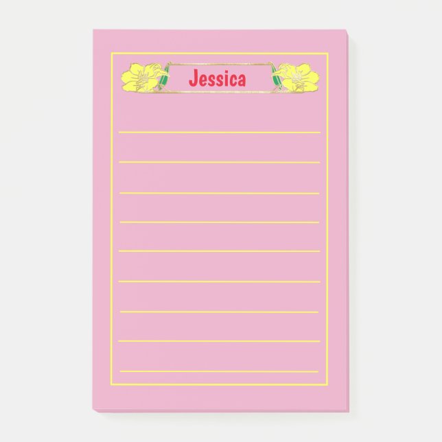 Gerahmte Verziert-gelbe Blütengrafik Post-it Klebezettel (Vorderseite)