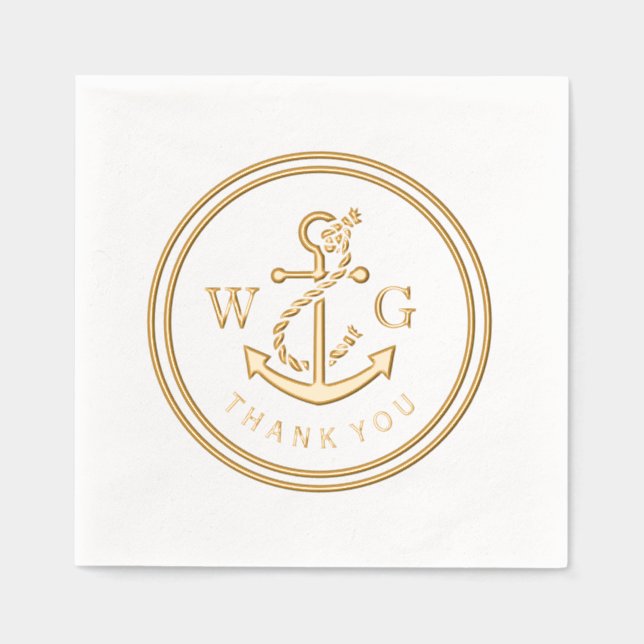 Gerahmter Anker mit Monogram 2, erster Dank Servietten Mit Folie (Vorderseite)