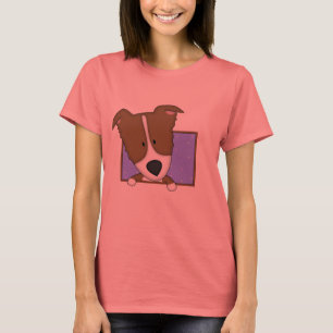Gerahmter Cartoon-Brown-Grenzcollie-Damen-T - T-Shirt