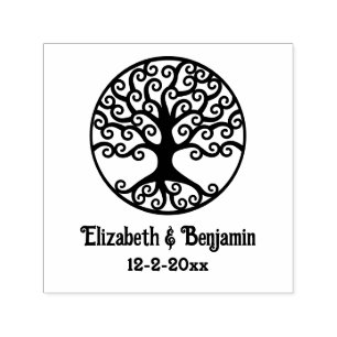 Gerahmter Curly Tree of Life Couple Names Date Permastempel