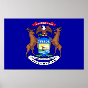 Gerahmter Druck mit Flag von Michigan, USA. Poster