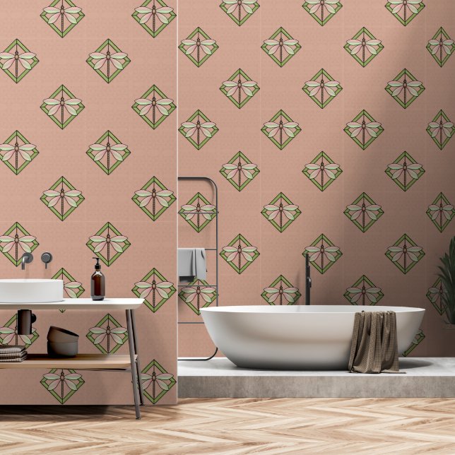 Gerahmter Jugendstil-Schmetterling auf Cameo Pink Tapete (Badezimmer)
