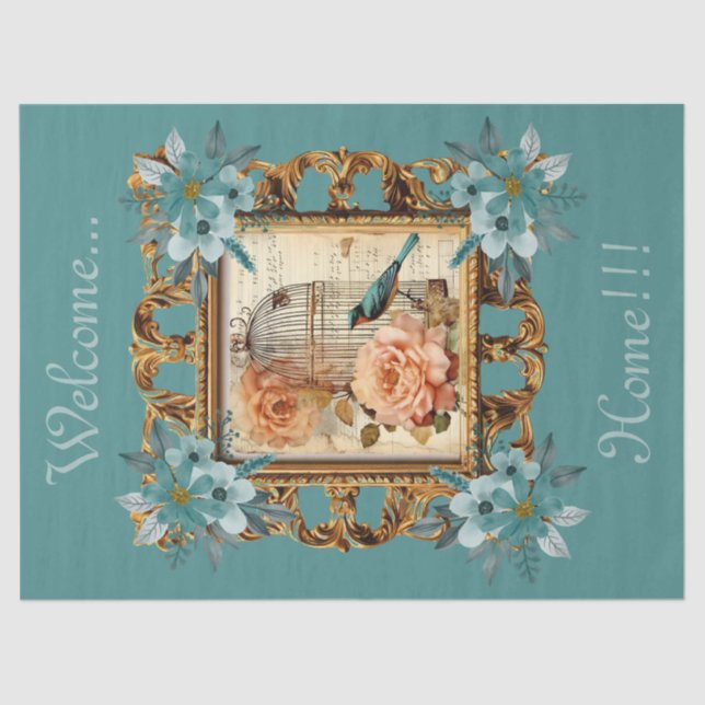 Gerahmter Vogelkäfig und Skriptdekoupage Seidenpapier (Vorderseite)